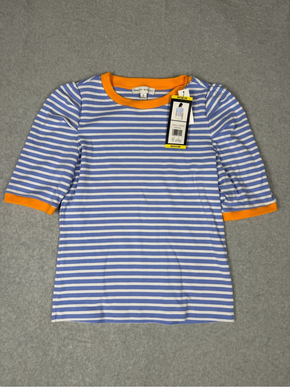 Rebecca Minkoff Blue & White Striped Tee with Orange Trim